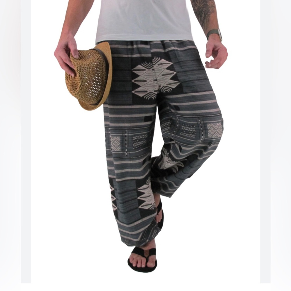 Gray Aztec Print Harem Jogger Pants Womens Medium Cotton Zen Yoga Pants Hippie